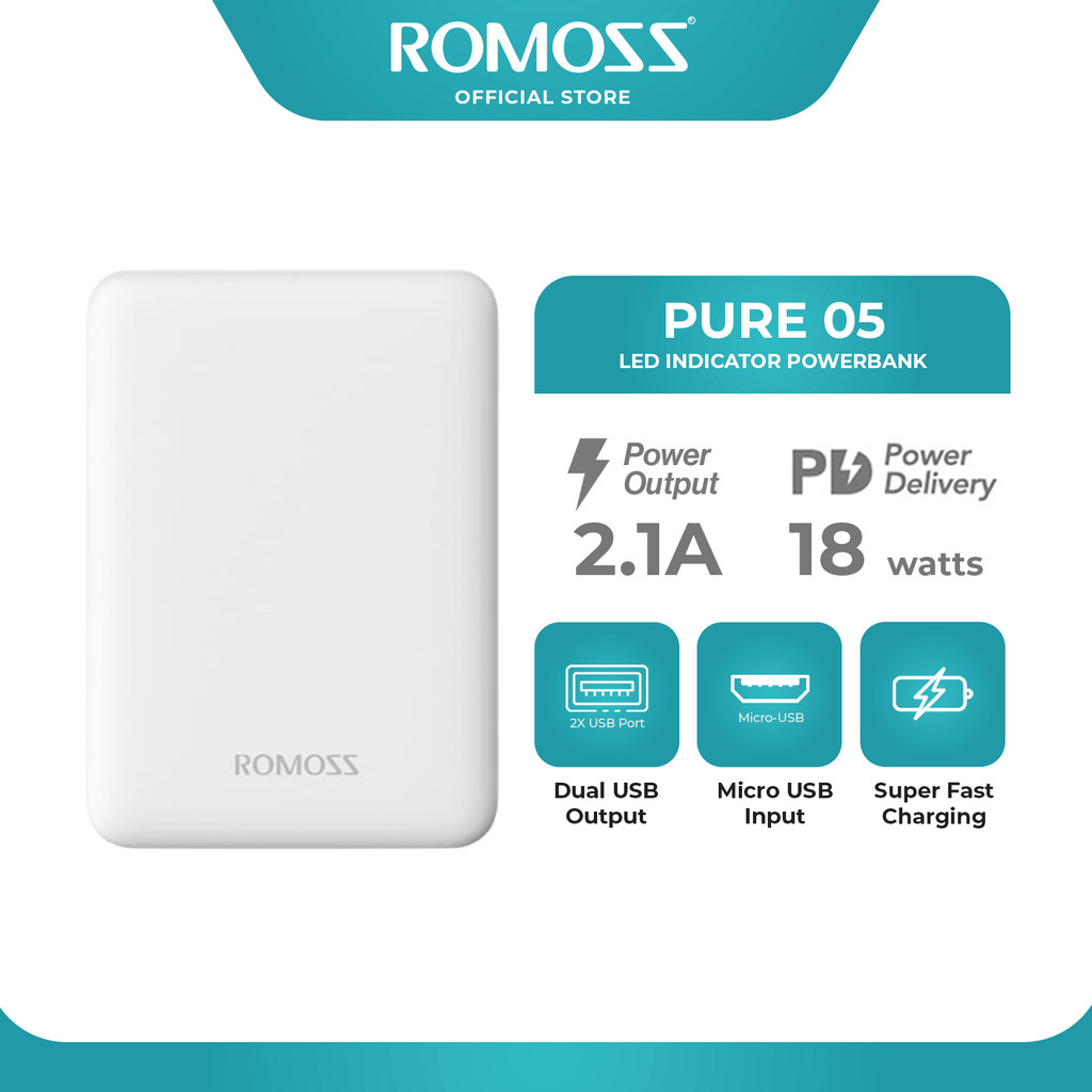 Jual Romoss Pure 05 18w 5000mah Mini Powerbank 21a Portable Charging Card Sized Power Bank 8099