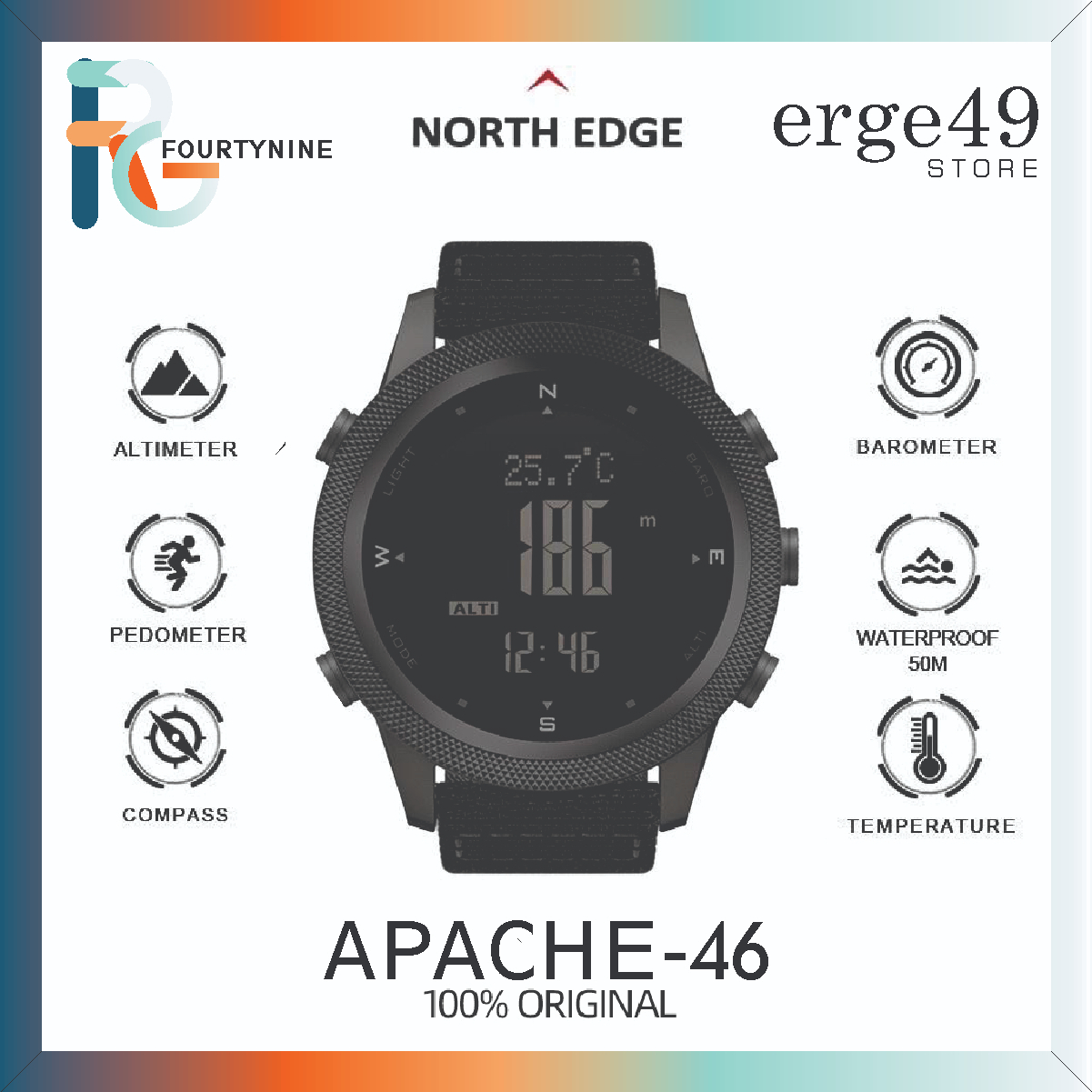 Jual NORTH EDGE APACHE-46 JAM TANGAN OUTDOOR PEDOMETER BAROMETER ...