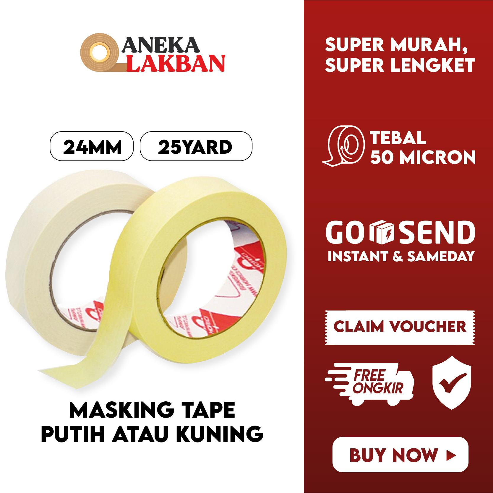 Jual HORICI 24MM*25Y ISOLASI KERTAS / MASKING TAPE PEREKAT KUALITAS