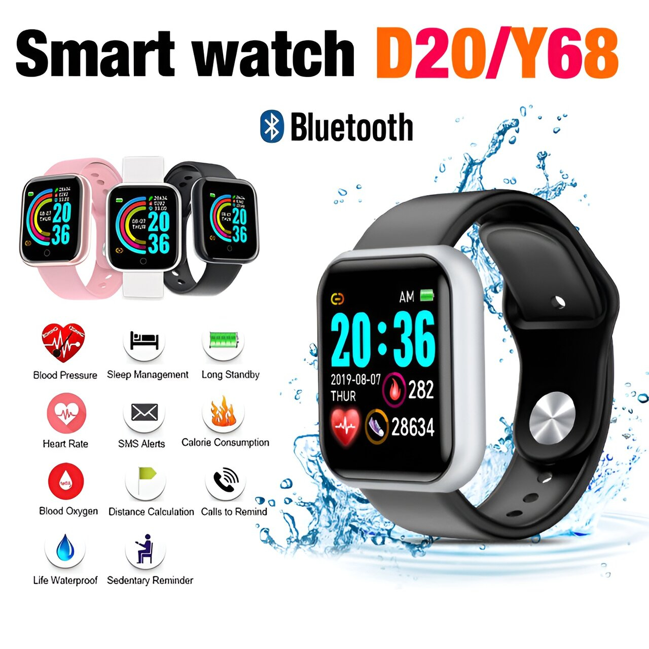 SMARTWATCH Y68 SPORT TAHAN AIR BLUETOOTH SMART WATCH PELACAK KEBUGARAN  GELANG PEDOMETER HEART RATE