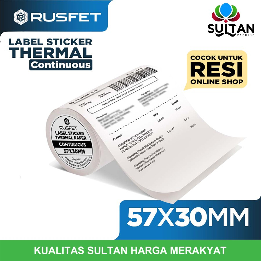 Jual Label Sticker Rusfet Thermal CONTINUOUS Barcode Resi Online 57x30 ...