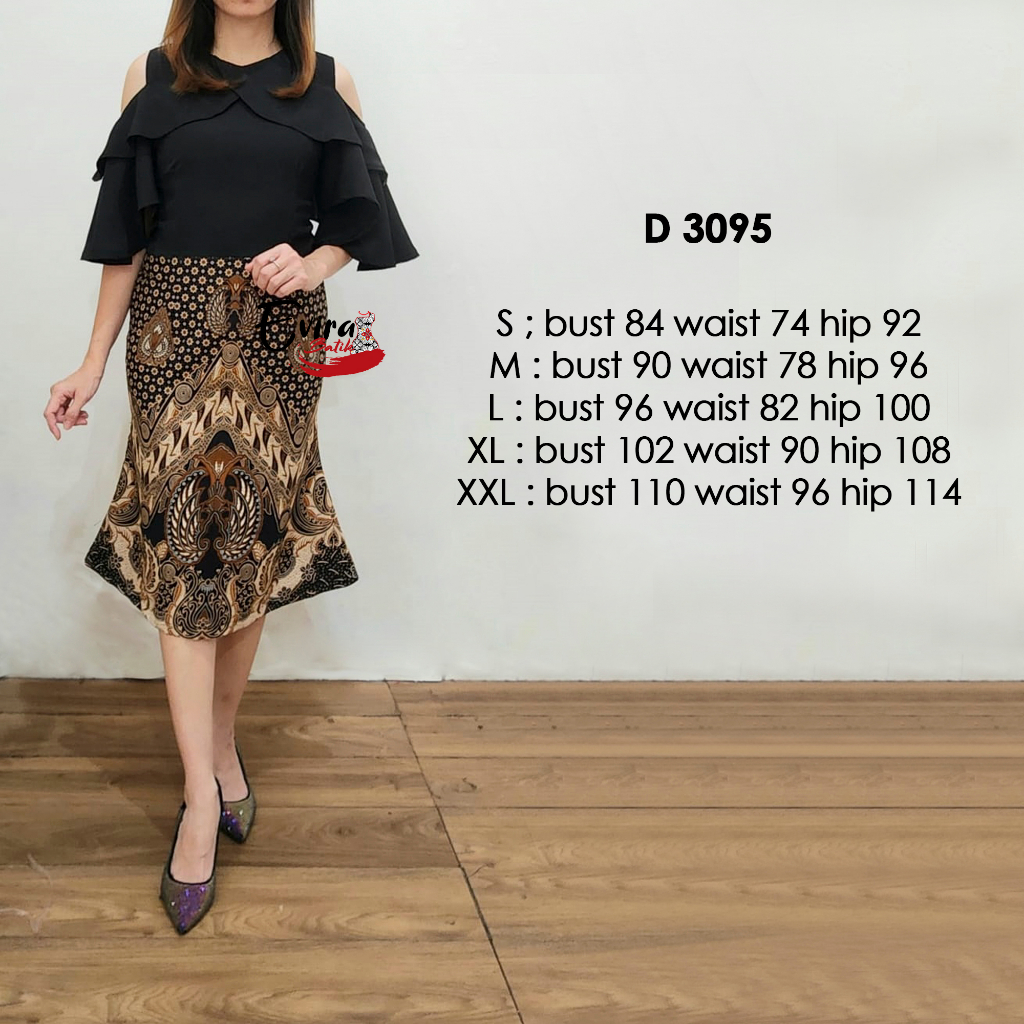 Jual Dress Batik Wanita Modern D 3095 / Dress Batik Kekinian / Dress