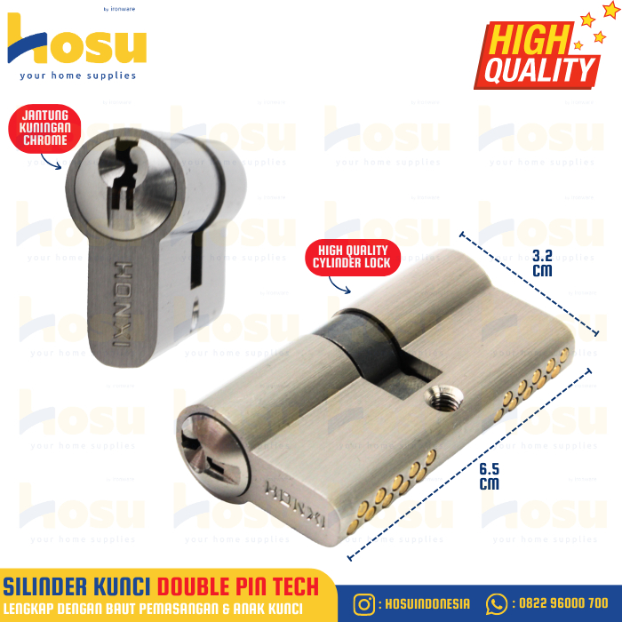 Jual HOSU Silinder Kunci Pintu Besar DOUPLE PIN TECHNOLOGY Anti Maling ...