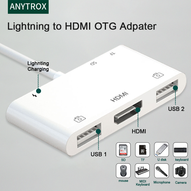  FEINODI Lightning to HDMI Adapter for iPhone/iPad to TV, Dual  USB OTG Adapter with Microphone Input for Live-Streaming, MIDI Keyboard,  Mouse, HD TV/Projector/Monitor Compatible : Electronics