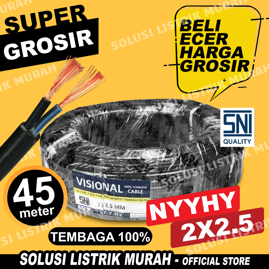 Jual Kabel Listrik Serabut Perdana NYYHY 2x1.5 Hitam Eceran - Kota Denpasar  - Mylite