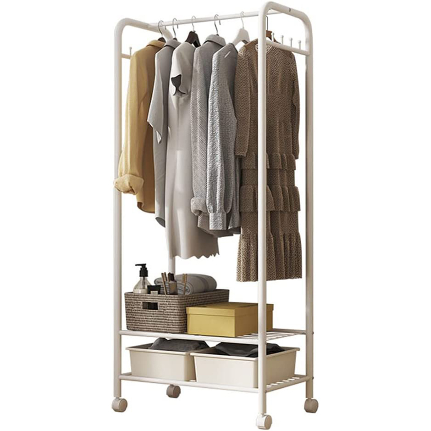 Jual Metal Clothes Rack on Wheels Rolling Garment Rack with 2tier
