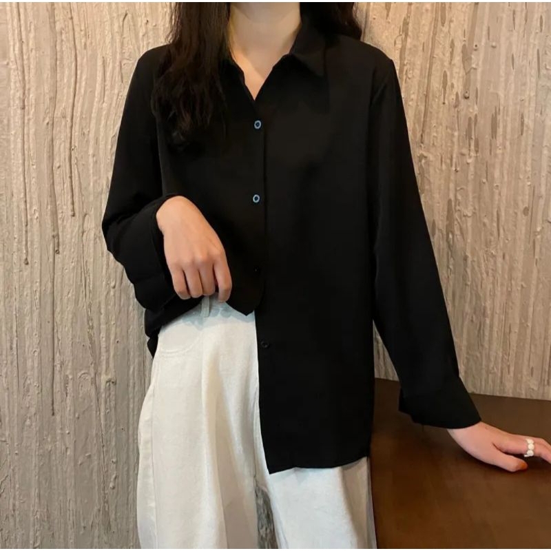 Jual Kemeja Wanita Oversize Kemeja Polos Lengan Panjang Cewek Shopee