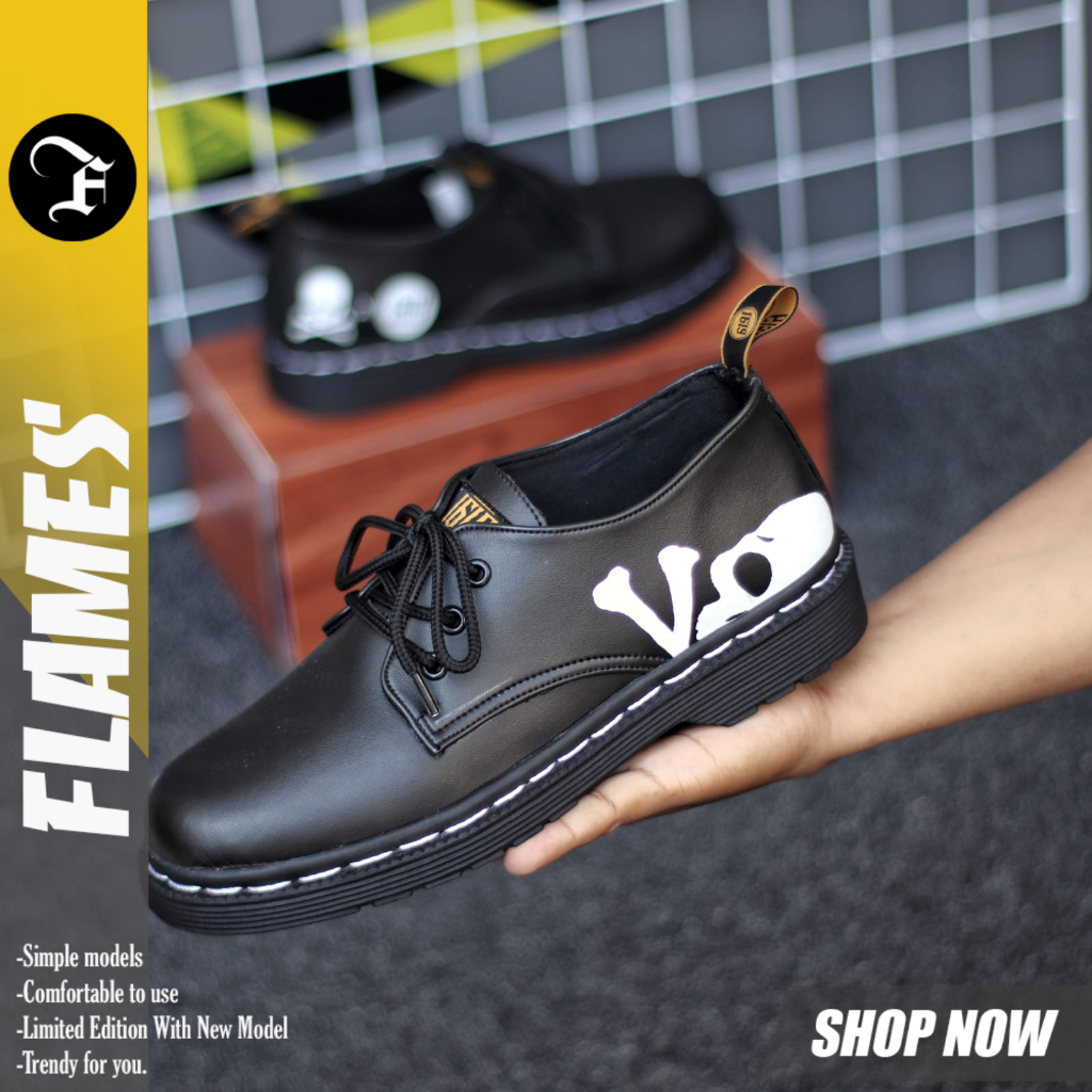 Jual FLAMES Sepatu Formal Pantofel Docmart Low boot Kerja Hitam Pria ...