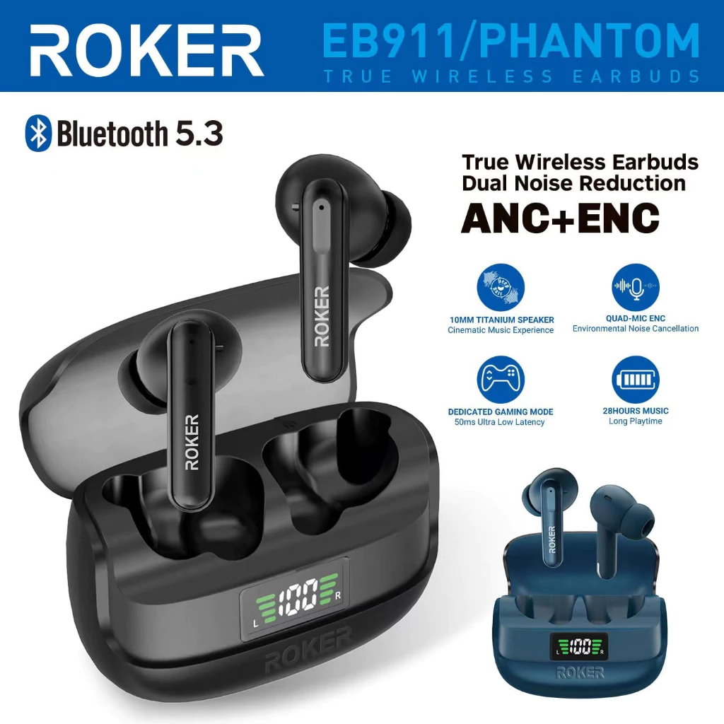 Tws Roker Phantom ANC+ENC Wireles bluetooth dual Noise Reduction
