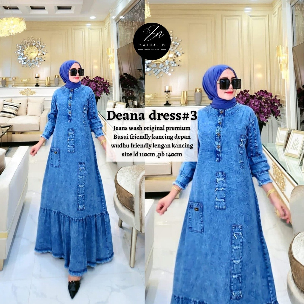 Jual Gamis Jeans Deana Maxy Dress Light Snow Baju Muslim Pakaian Wanita Model Terbaru