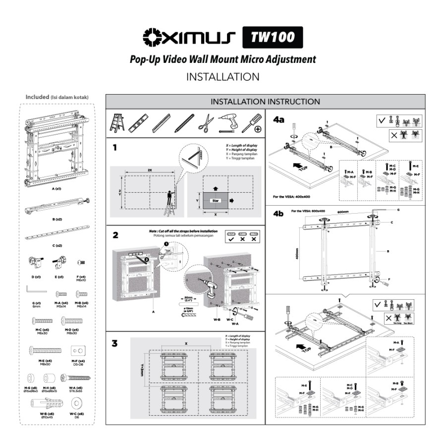 Jual Bracket LED TV Video Wall Pop Up Tilt Micro Adjustment OXIMUS ...