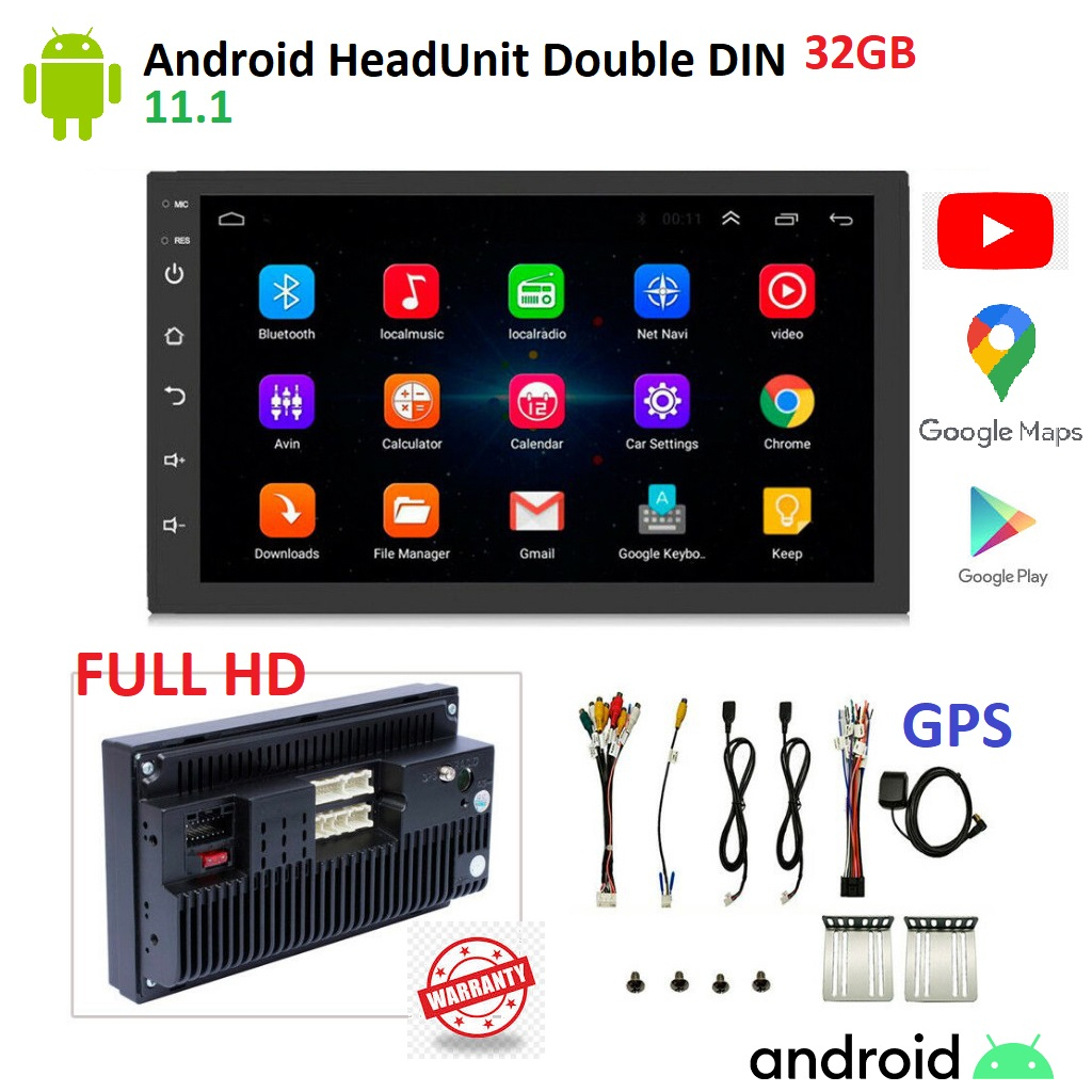 Tape mobil head unit double din 2 din android 13 layar 7 inch HD 64gb youtube google map GPS bluetooth