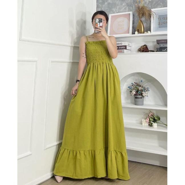 Jual Korean Dress Polos/ Dress Kerut Tali/Dress Smoke Panjang crincle ...