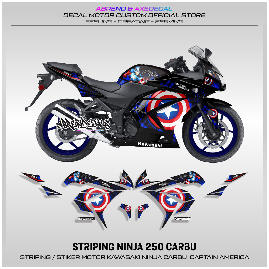 Jual Decal Striping Ninja 250 Karbu Livery Captain America / Stiker ...