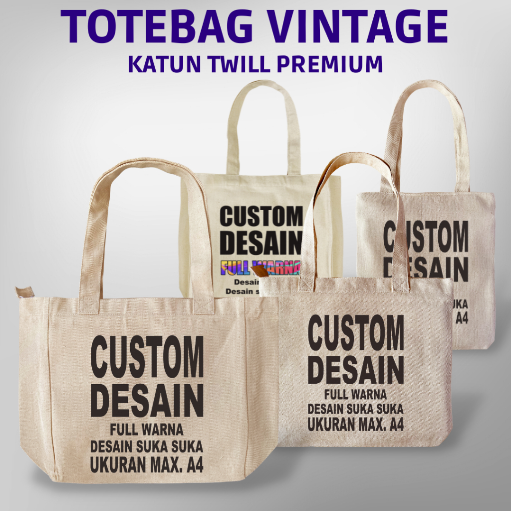 Jual Tote bag Custom Kanvas Tebal Premium Serat Twill Totebag Nudie Bags Custom Penutup resleting Shopee Indonesia