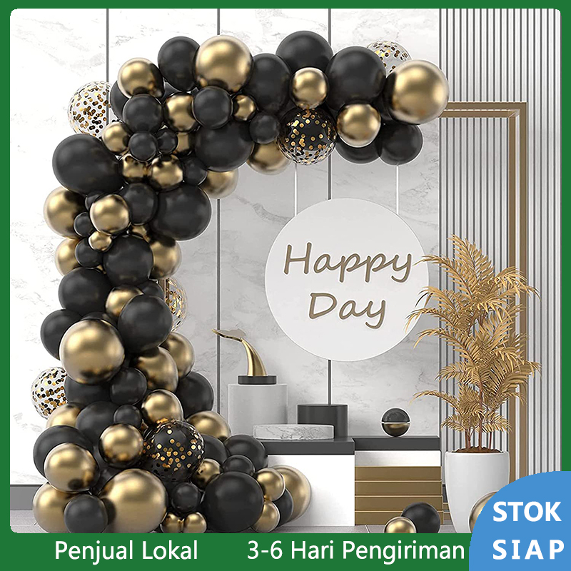 Jual 92Pcs Balon Emas Hitam Balon Garland Arch Kit Confetti Balon