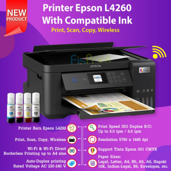 Jual Printer Epson Ecotank L4260 A4 Wi Fi Duplex All In One Pengganti L4160 Compatible Ink 3396
