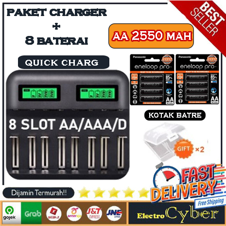 Jual Paket Eneloop PRO AA 2550mAh+ Charger AA / AAA D 8 Slot for enelop ...