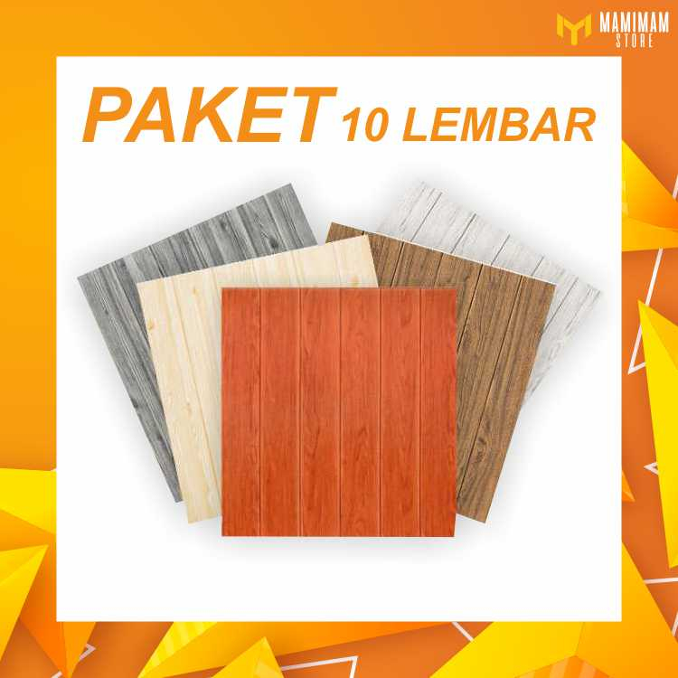 Jual [PAKET 10 LEMBAR] Wallpaper Dinding Foam 3D Motif Serat Kayu Stiker Dinding Motif Kayu Wall