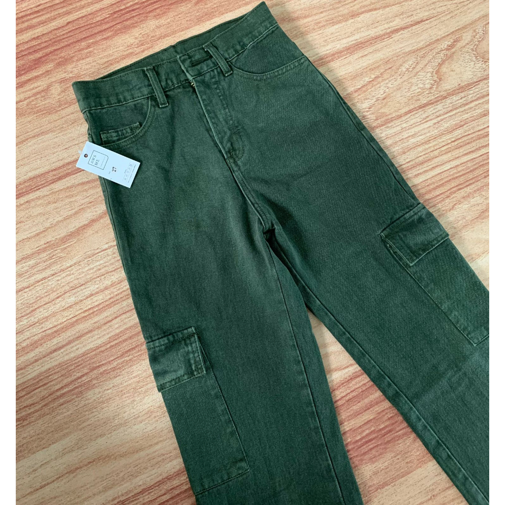 Awsme Cargo Jeans Army Celana Highwaist Loose Pants Cargo Jeans Wanita