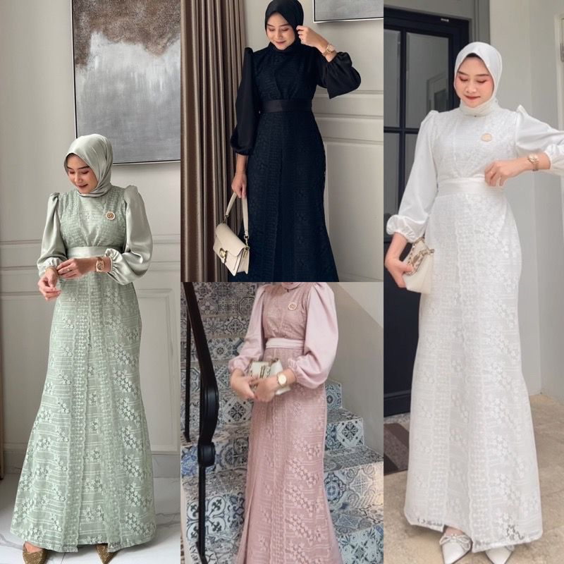 Big Promo Maxi Dress Malika Brukat Mewah Fashion Muslim Gamis Seragam Pesta