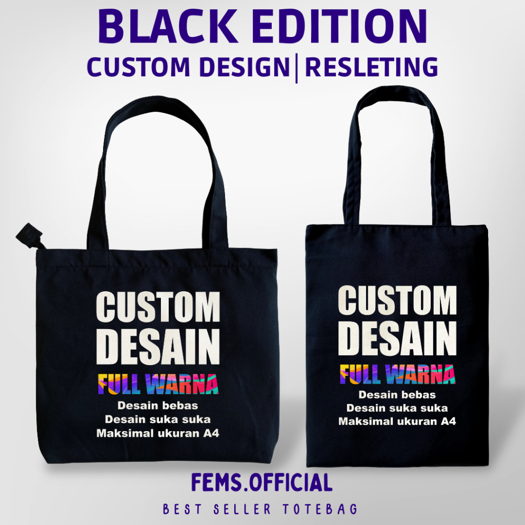 Jual Tote bag Kanvas Twill Hitam Custom Totebag Custom Warna Hitam ...