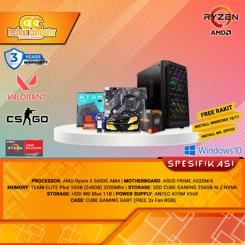 Jual PC RAKITAN AMD RYZEN 55600G RAM 16GB SSD 256GB HDD 1TB Shopee