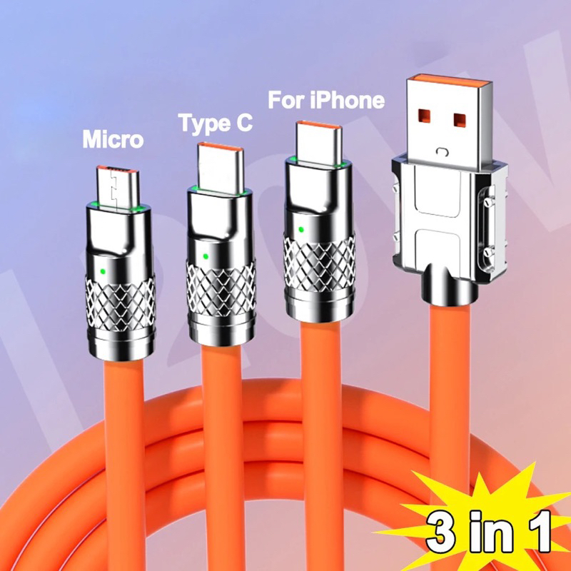 Jual 3 in 1 Kabel Data Super Fast Charging 120W 6A Micro USB / Type C ...