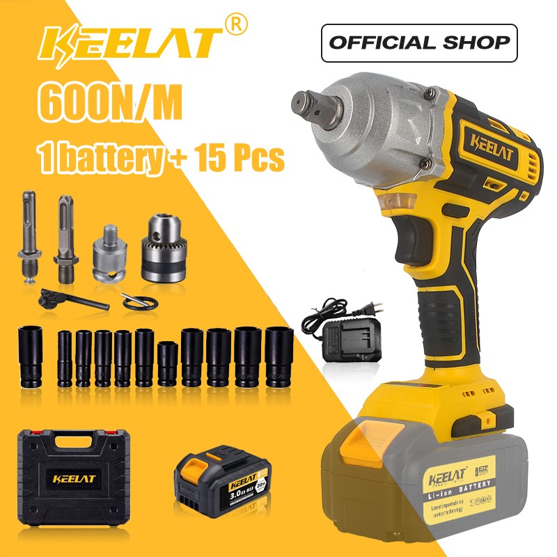 Jual KEELAT KID006 Cordless Brushless Impact Wrench 13MM 600N.M