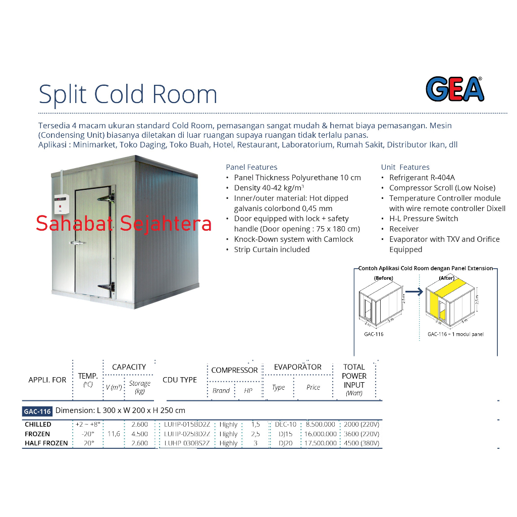 Jual Split Cold Room / Ruangan Pendingin GEA GAC-116 CHILLED / GAC-166 ...