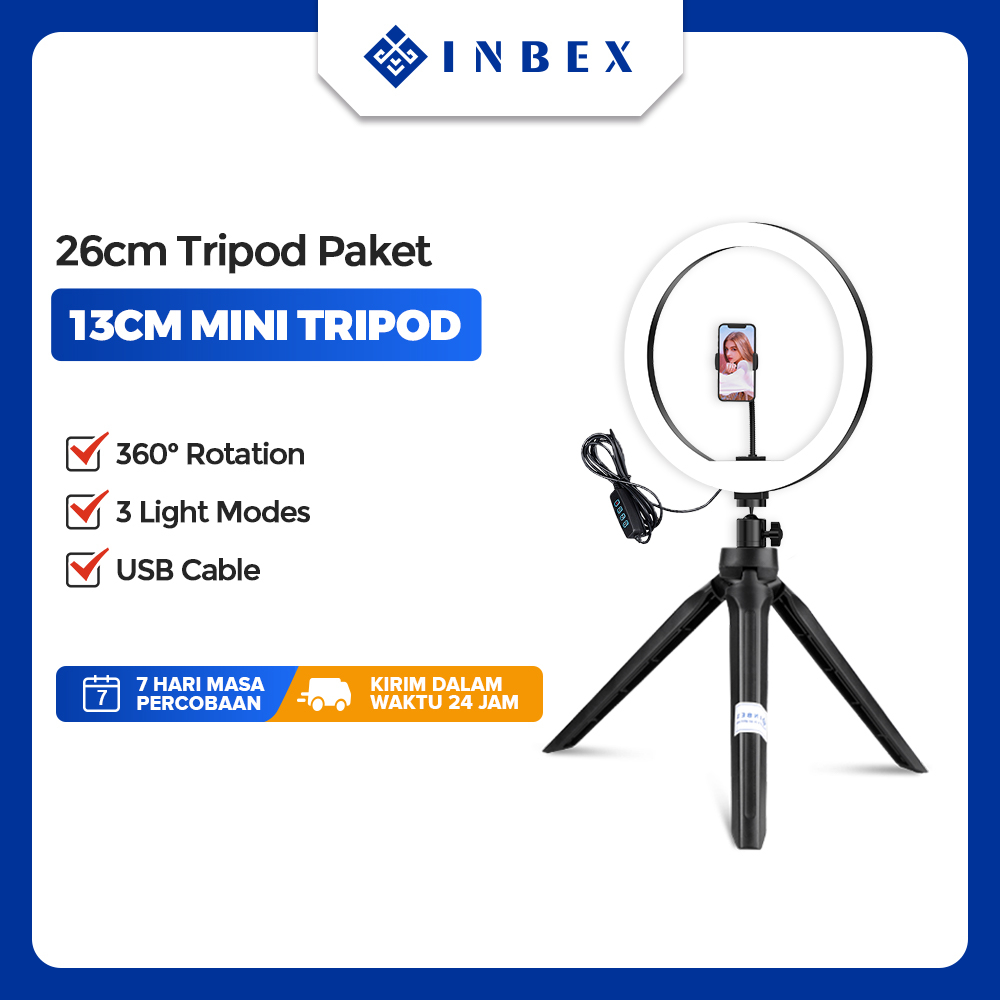 【✨Termurah paket komplit 】INBEX 26cm Ring Light PH Tripod+Phone Holder LED  Selfie Ring Light Kit
