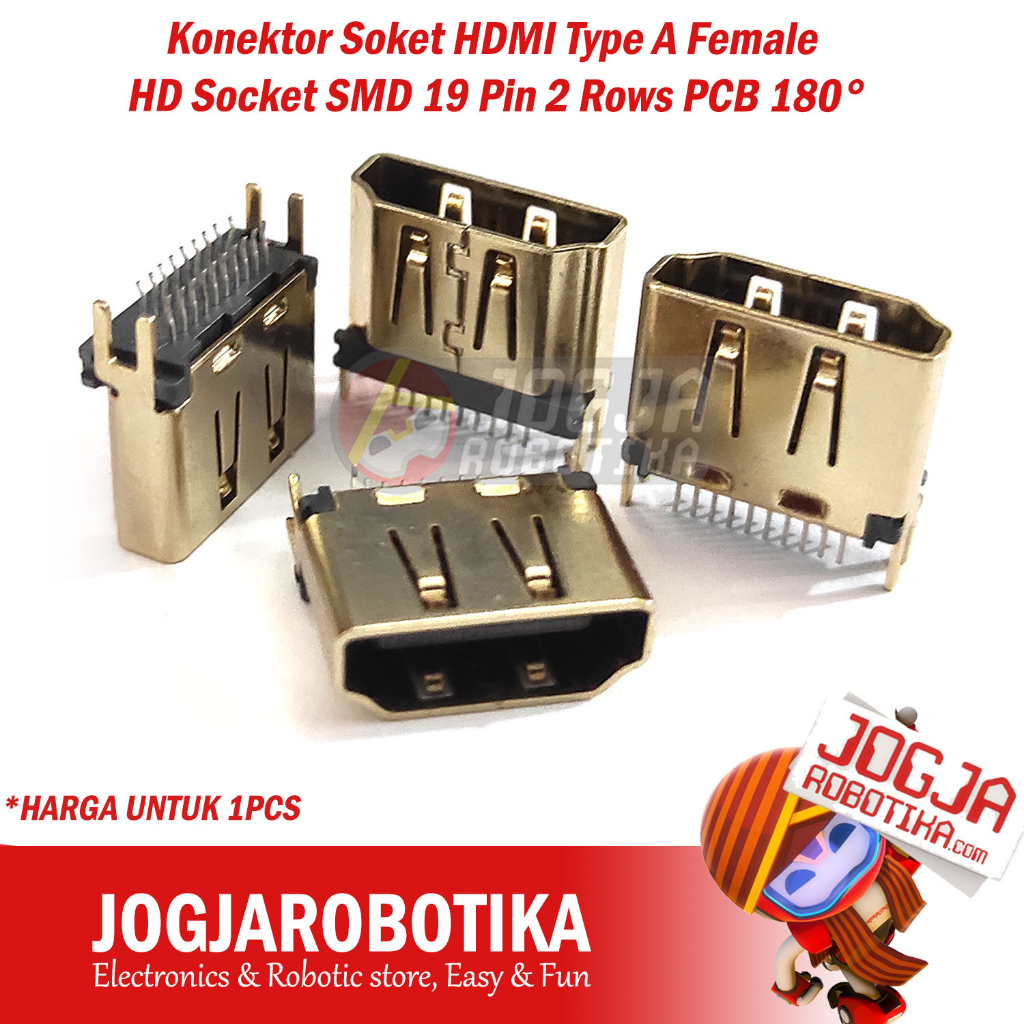 Jual Konektor Soket HDMI Type A Female HD Socket SMD 19 Pin 2 Rows PCB ...