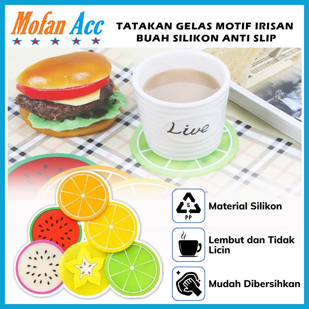 Jual Tatakan Gelas Motif Buah Silikon Anti Panas Dingin Silicone Coasters Alas Cangkir Botol 6515