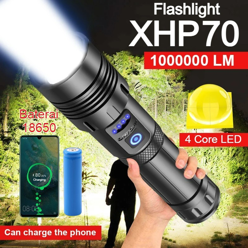 Jual Senter LED Super Terang 90000 Lumens Senter Swat XHP-70 High Power ...
