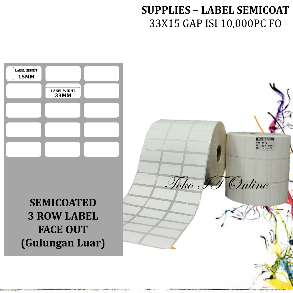 Jual Label Barcode Semicoated 33x15 mm Semicoat 33 x 15 mm 3Line Face ...