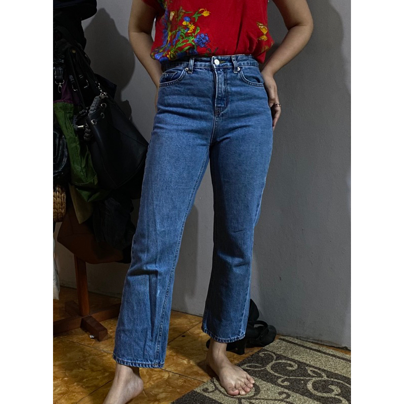 branded jeans/baggy kulot loose jeans/uniqlo/color box/black wash  jeans/thrift/preloved