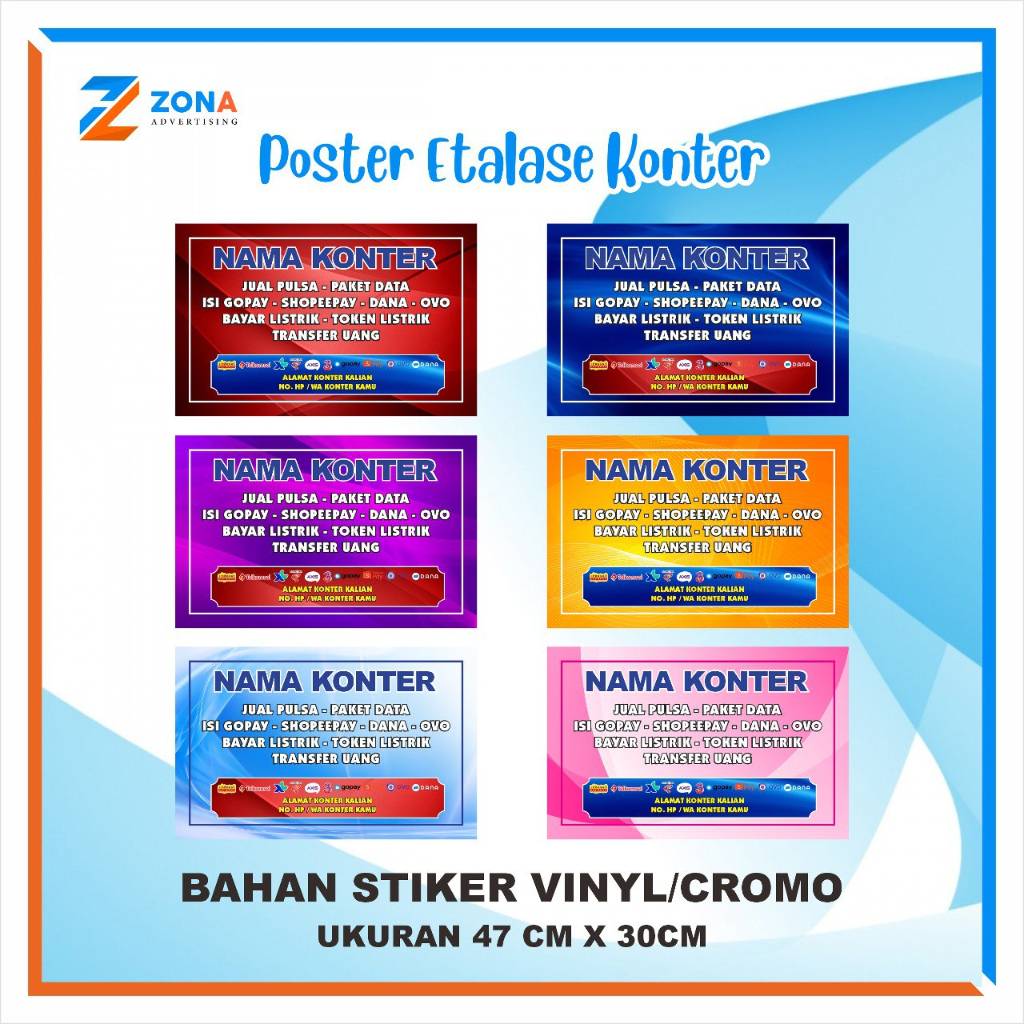 Jual POSTER ETALASE KONTER / STIKER POSTER / POSTER NAMA KONTER
