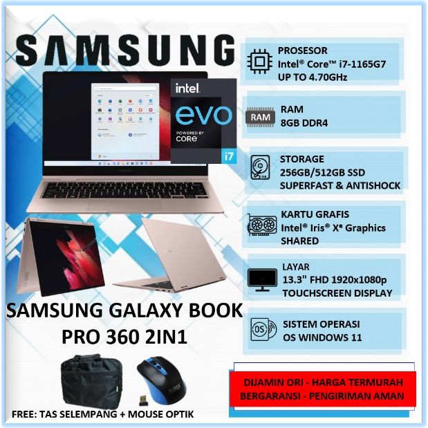 Jual Laptop Pink SAMSUNG GALAXY BOOK PRO 360 2IN1 INTEL i7 1165G7 8GB ...