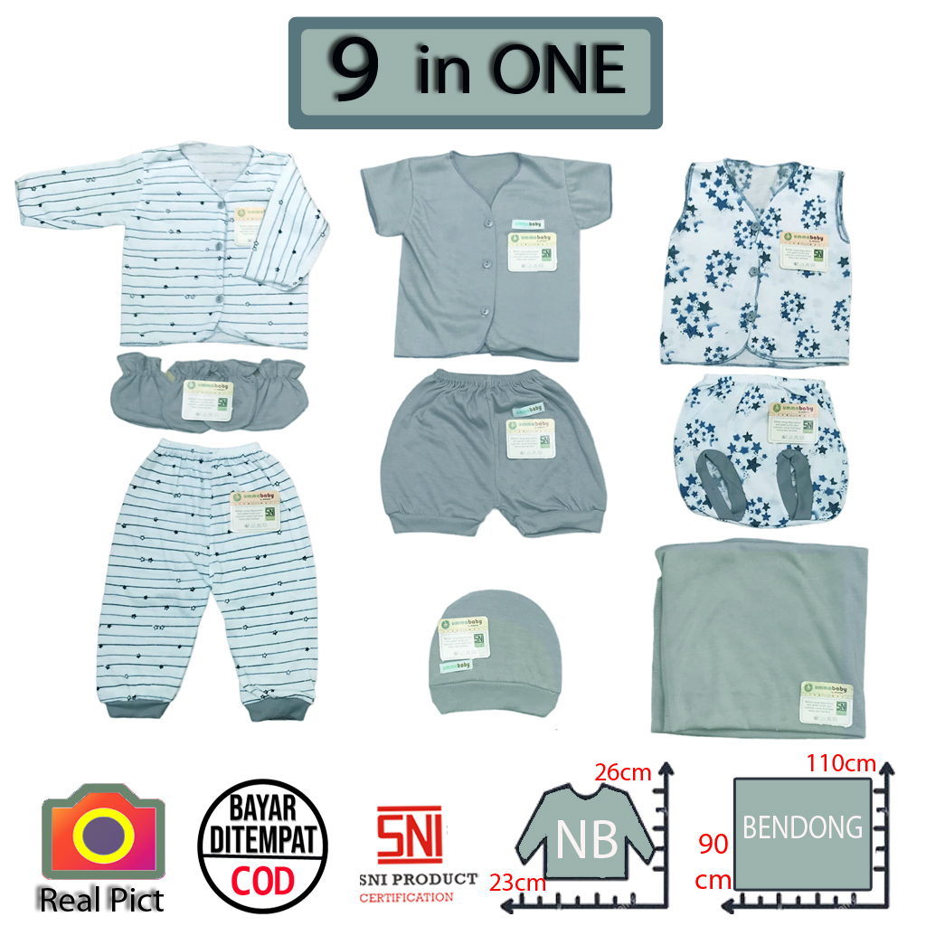 Jual 9 in1 Baju Bayi Set Kado Pakaian Bayi Baru Lahir lengkap Topi