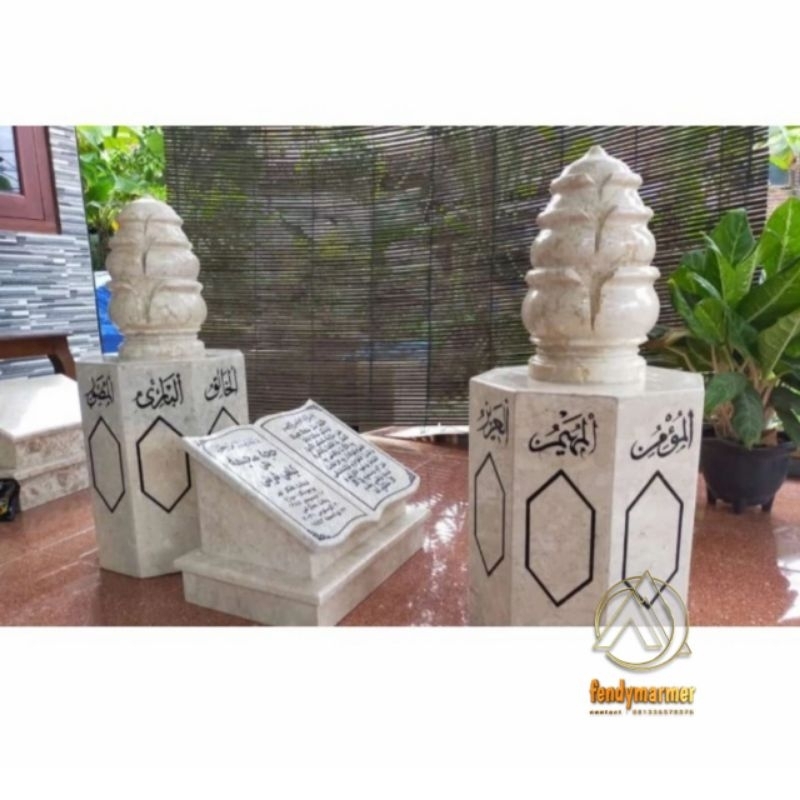 Jual Set Maesan box buku dan 2 nisan patok solid ukir lotus batu marmer ...