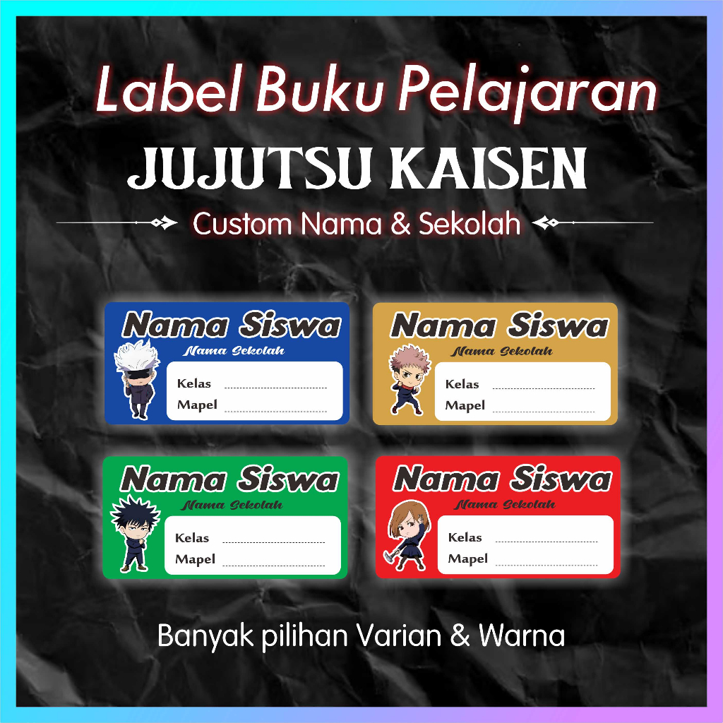 Jual Sticker Label Buku Pelajaran Sekolah Tema Jujutsu Kaisen Sticker