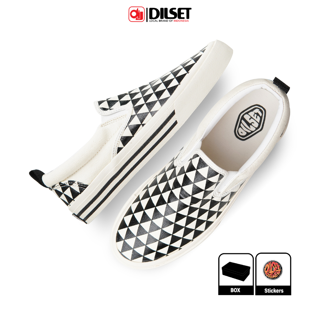 Jual Sepatu Dilset - Slip On Vinretro Triangle Off White CB | Shopee ...