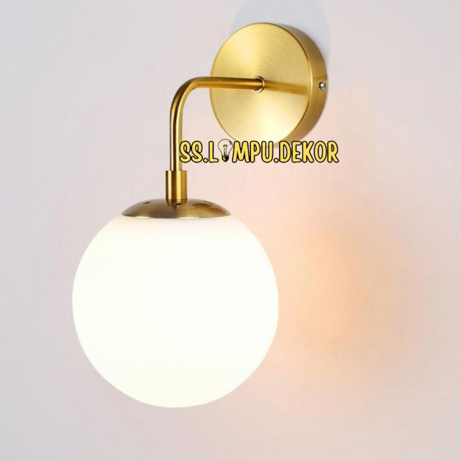 Jual Lampu Dinding Minimalis Bulat Bola Kaca Susu Gold Brass Modern ...