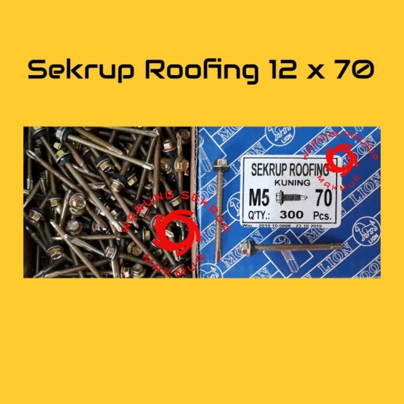 Jual (1 Box) Skrup Roofing Kuning 12x70 LION / Baut Roofing 7cm isi 300 ...