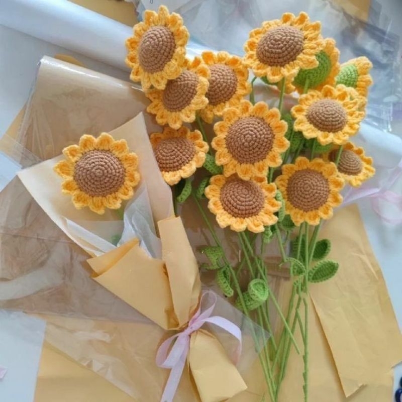 Jual single bouqet| buket rajut bunga matahari single | Shopee Indonesia