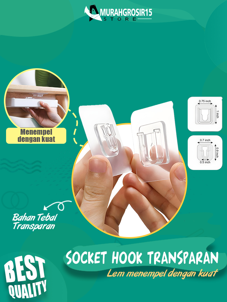 Jual GANTUNGAN TEMPEL SOCKET HOOK TRANSPARAN 1 PASANG / GANTUNGAN PLUS ...