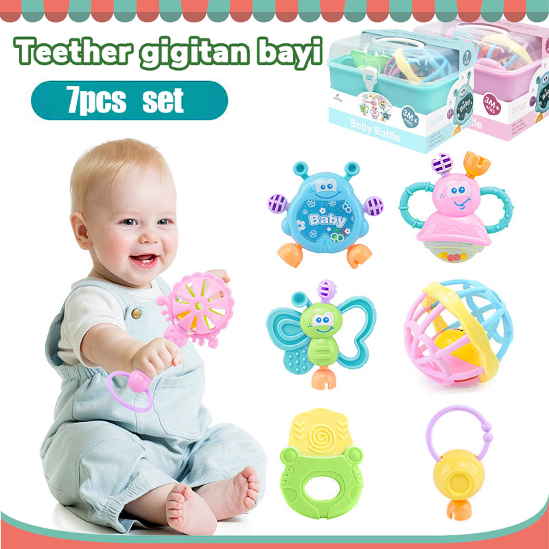 Jual Teether bayi 7PCS Baby Teether Rattle Teething Kit Mainan Gigitan