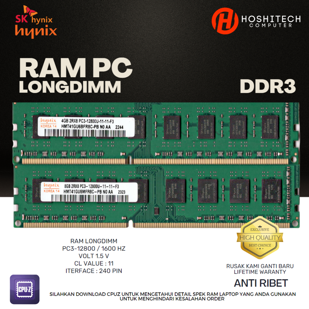 HYNIX RAM PC DDR3 2GB 4GB 8GB PC3-12800/1600MHZ HYNIX LIFETIME