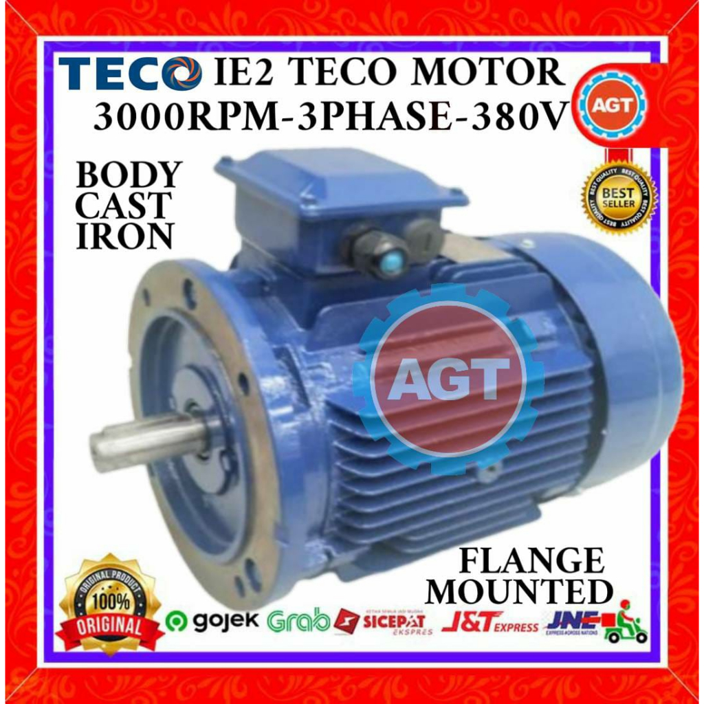 Jual TECO MOTOR IE2 AESU2S 7.5KW 10HP 2P 3000RPM 3PHASE B5 132S-2 ...