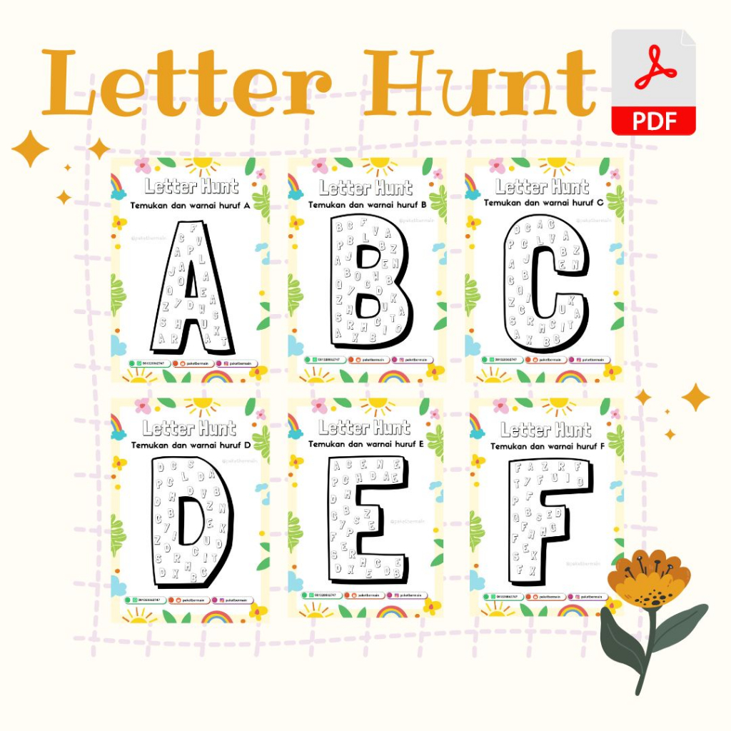 Jual PDF 26 Halaman Letter Hunt / Mencari dan Mewarnai Huruf ABC